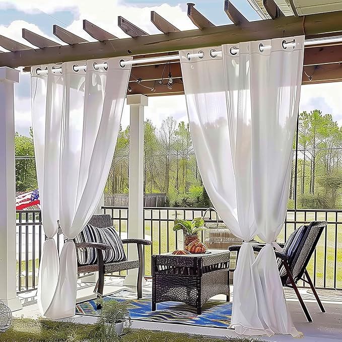 Zeerobee Curtain Rods for Windows 32 to 72, 1 Inch Industrial Wrap Around White Curtain Rod, Indoor/Outdoor Room Divider Adjustable Drapery Pole, 32"-72"