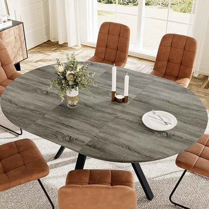 43.3"-59.1" Extendable Round Dining Table for 4-6 People, Modern Kitchen Oval Dining Table with Flexible Leaves Space Saving, Metal Base for Kitchen Dining Room (Grey)