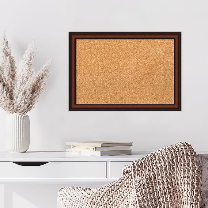 Amanti Art Natural Cork Board for Wall, 19x27 Vision Board with Brown Wood Frame, Medium Corkboard Office Decor for Home Organization, Traditional Corkboard Pinboard to display items for home