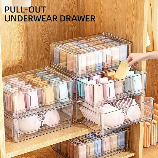 Underwear Drawer Organizer with Dividers, 24 Cell Stackable Sock Organizer for Closet, Plastic Underwear Storage Drawer for Closet, Bra Organizer for Baby Clothes, Panties, Belts, Ties, Scarf