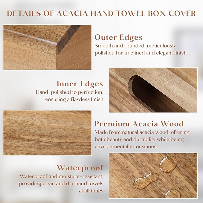 YANGQIHOME Acacia Hand Towel Box Cover Compatible with Kleenex Disposable Paper Hand Towels, Wall Mounted Paper Towel Holders, Hand Towel Holder for Bathroom, Car, Tabletop