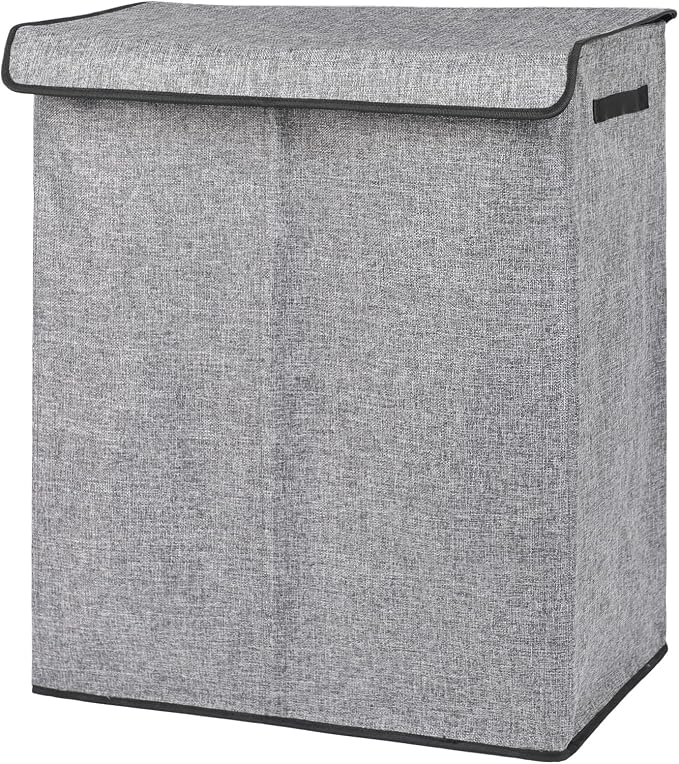 DOKEHOM 150L Extra Large Laundry Hamper with Lid, 2-Section Double Laundry Basket with Removable Mesh Liner Bags, Collapsible Clothes Sorter for Family, Bedroom, Laundry Room, Grey