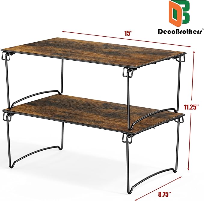 Deco Brothers Stackable Cabinet Shelf, 2 Pack, Rustic Brown