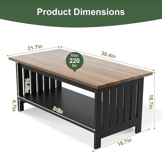 YOSHOOT 39.4" Farmhouse Coffee Table, Small Coffee Tables for Living Room | Black, 2 Tier Coffee Table with Storage, Tea Table for Living Room Bedroom Small Space