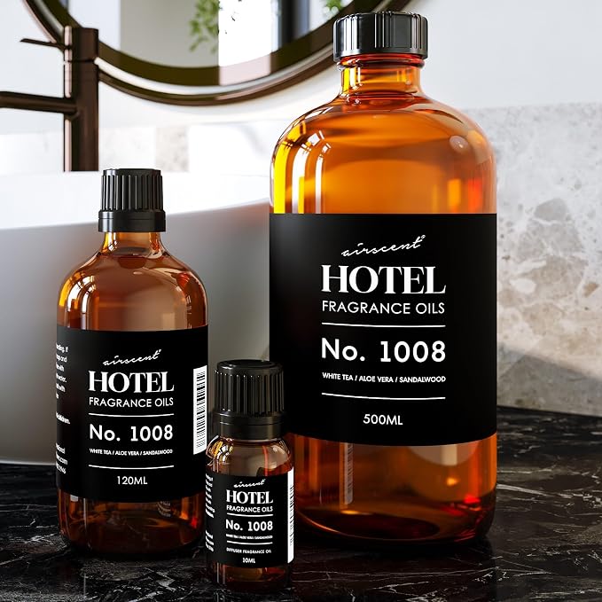 AirScent Hotel Diffuser Oil No. 1008 - White Tea Aloe Sandalwood - 500 mL | Hotel Scent Dupe - Premium Fragrance Oil for Ultrasonic and Waterless Diffusers and Crafting - 16.9 fl oz Dropper Bottle