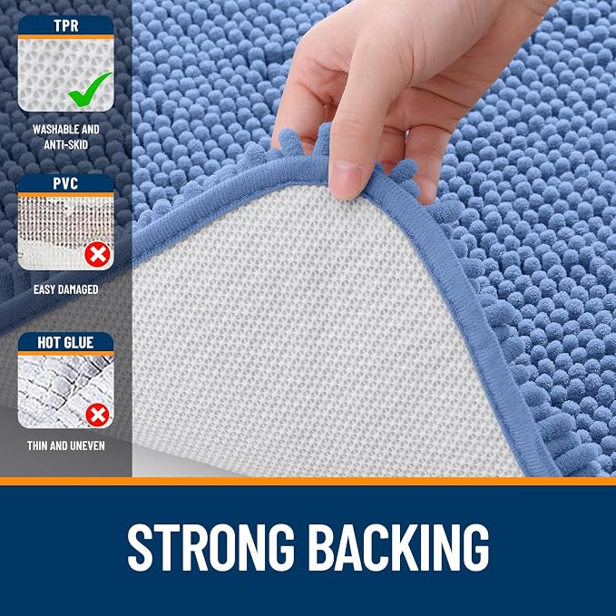 OLANLY Large Bathroom Rugs 50x30, Soft Absorbent Chenille Bath Rugs, Rubber Backing Quick Dry, Machine Washable Bath Mats for Bathroom Floor, Tub and Shower, Home Decor Accessories, Cornflower Blue