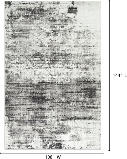 9x12 Area Rugs Washable Rug: Modern Abstract Living Room Rug Soft Anti-Skid Thin Carpet Indoor Floor Non-Shedding Carpets for Bedroom Dining Room Farmhouse Nursery Home Office Black Grey