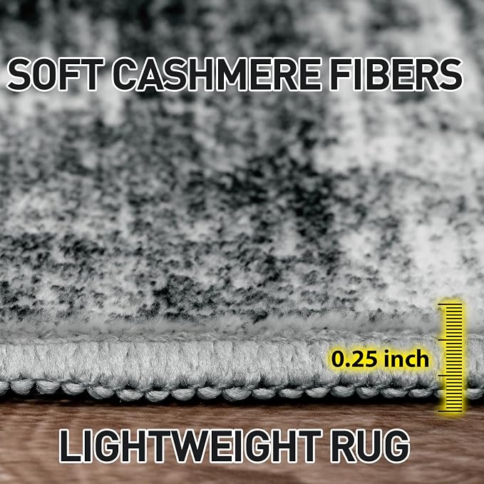 2'6''x8' Runner Rugs Washable Rug: Modern Abstract Living Room Rug Soft Anti-Skid Thin Carpet Indoor Floor Non-Shedding Carpets for Bedroom Dining Room Farmhouse Nursery Home Office - Black