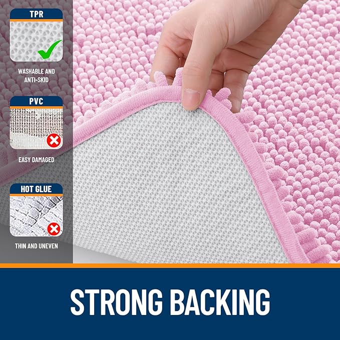 OLANLY Bathroom Rugs 34x21, Extra Soft Absorbent Chenille Bath Rugs, Rubber Backing Quick Dry, Machine Washable Bath Mats for Bathroom Floor, Tub and Shower, Home Decor Accessories, Pink