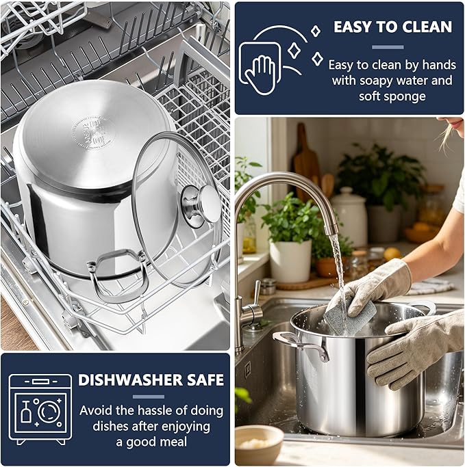 P&P CHEF 12 Quart Stainless Steel Stock Pot with Lid, Large Stockpot for Cooking Pasta Soup, Cookware for Induction Gas Electric Stoves, Visible Lid & Measuring Markings, Dishwasher Safe