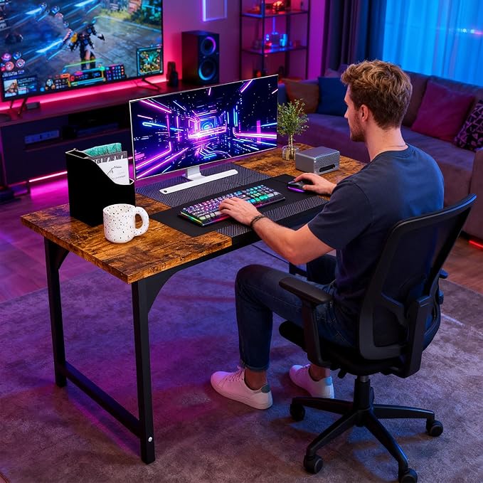 Computer Desk, 55 Inch Large Home Office Desks, Computer Desk for Home Office, Work Desks Table w/Metal Frame and Corner Reinforcement Structure, Large Legroom Spread Out for Writing Study