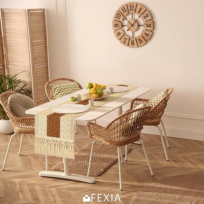 FEXIA Boho Table Runner 48 Inches Long Macrame Summer Decor Coffee Table Cover Farmhouse Stylewith Tassels for Party Bohemian Rustic Wedding Bridal Shower Dining Room Middle Brown (12x48 Inches)