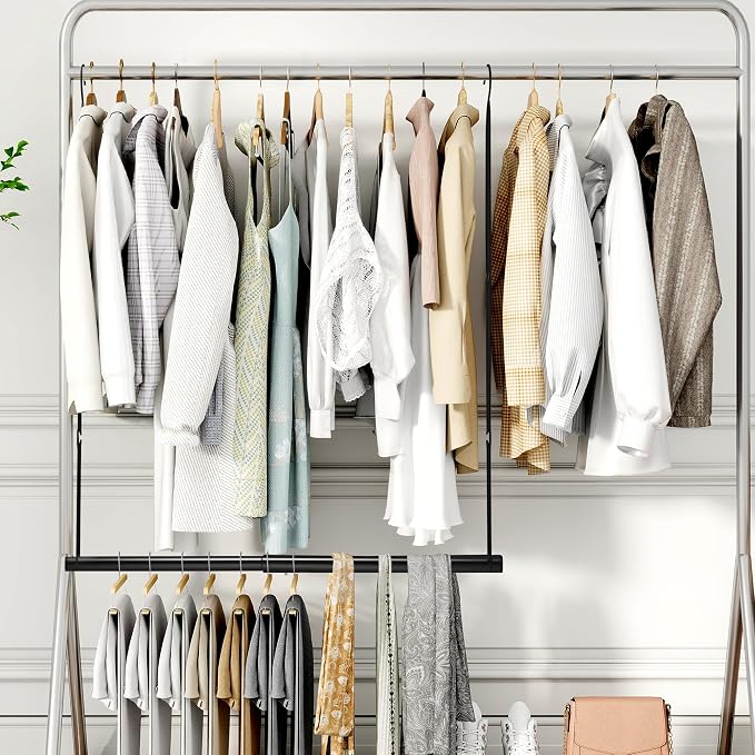 STORAGE MANIAC Hanging Closet Rod, Adjustable Width and Height Closet Hanging Organizer, Space-Saving Clothes Hanging Bar, Closet Extender Hanging Rod Double Closet Hanging Rod, 1 Pack Black
