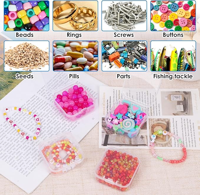 OUTUXED Bead Organizer Box, 72Pcs Small Clear Plastic Bead Storage, Mini Craft Storage Containers Boxes with Hinged Lid and Labels for Bracelets, Making DIY Jewelry Craft Nail, Screws, Seeds