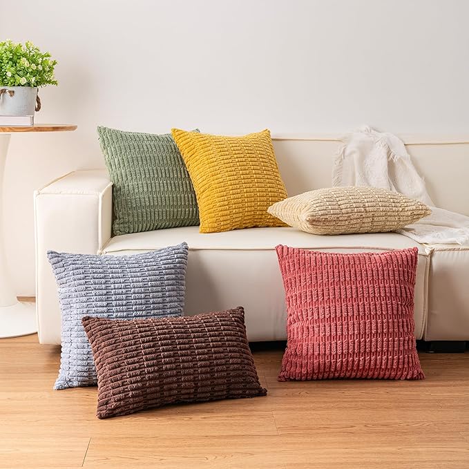 Aegero Pack of 2 Corduroy Decorative Throw Pillow Covers 12x24 Inch Soft Striped Pillow Covers Modern Farmhouse Home Decor for Sofa Living Room Couch Bed(Wine Red)