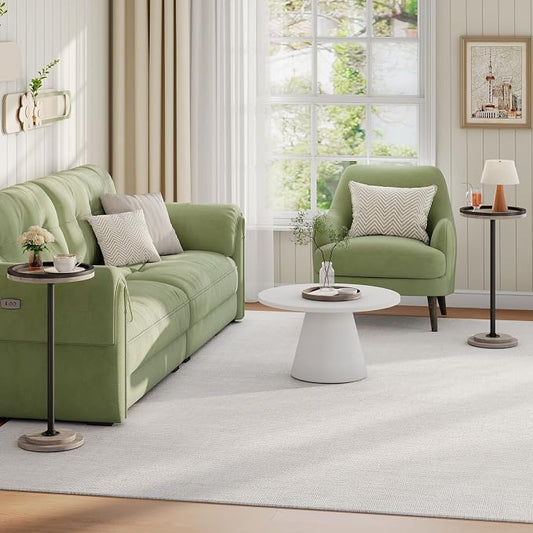 HOOBRO Small Round Side Tables, Set of 2, Drink Tables, Coffee Martini Tables with Pedestal Accent for Small Spaces in Living Room, Bedroom, Sofa Couch, Greige BG168BZP201