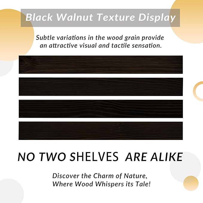 Wood Floating Shelves 36 inch Long Set of 2,8 inch deep Solid Wood Wall Mounted Shelves for Living Room Kitchen,Book Shelf for Wall with Hidden Bracket- Black