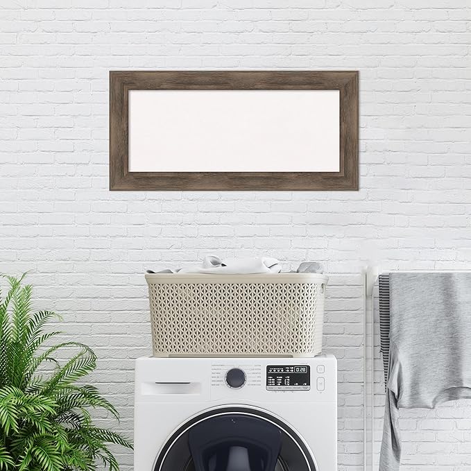 Amanti Art White Cork Board for Wall, 17x35 Vision Board with Brown Wood Frame, Medium Corkboard Office Decor for Home Organization, Country Rustic Corkboard Pinboard to Display Items for Home