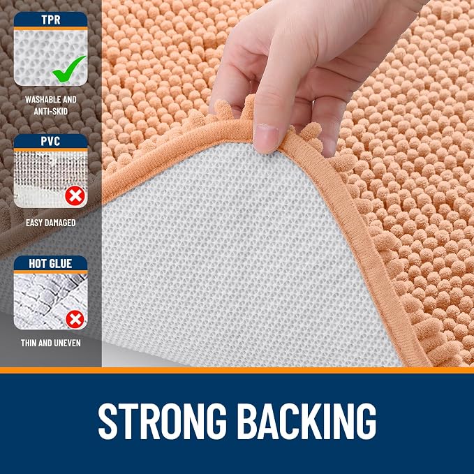 OLANLY Large Bathroom Rugs 40x32, Extra Soft Absorbent Chenille Bath Rugs, Rubber Backing Quick Dry, Machine Washable Bath Mats for Bathroom Floor, Tub and Shower, Home Decor Accessories, Peach