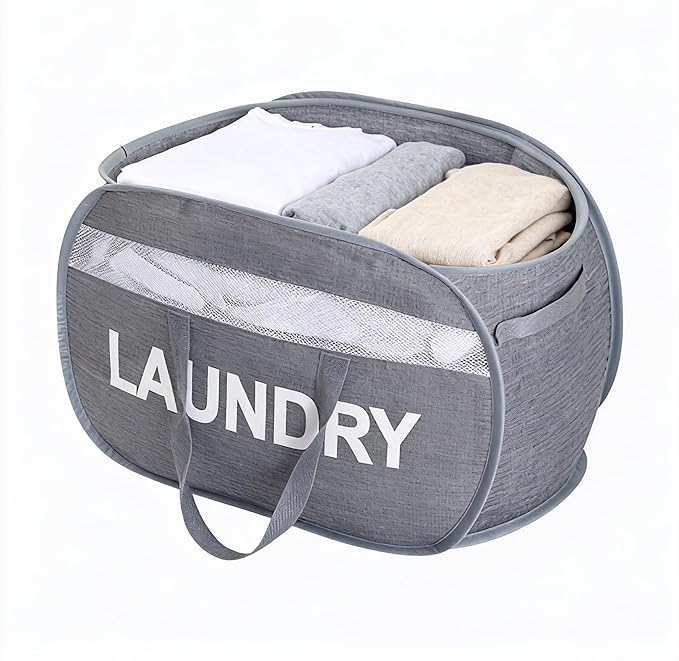 Foldable Laundry Basket with Lid, Oxford Cloth Reinforced Steel Ring Collapsible laundry hamper, 70L Breathable Mesh Dirty clothes hamper with Dual Handles for Home, Dorm, Apartment