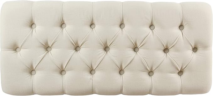 Homepop Home Decor | Tufted Ainsley Button Storage Ottoman Bench with Hinged Lid | Ottoman Bench with Storage for Living Room & Bedroom, Soft Cream, Textured Neutral