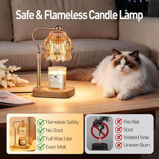 Candle Warmer Lamp with Timer - Flower Electric Wax Melter Warmer Adjustable Height for Jar Candles, Gift for Women, Mom, Christmas, Birthday,Home Decor