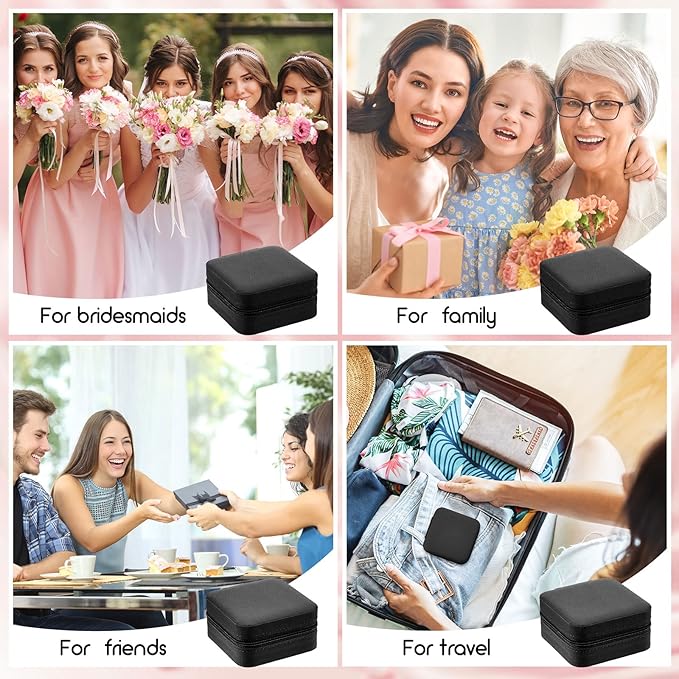 Taiyin 12 Pcs Travel Jewelry Case Box Bridesmaid Gifts Bulk Travel Jewelry Cases Boxes Small Jewels Organizers Mini Accessories Ornaments Storage for Women Girls Wedding Gifts (Black)