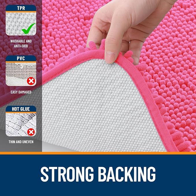 OLANLY Bathroom Rugs 35x24, Extra Soft Absorbent Chenille Bath Rugs, Rubber Backing Quick Dry, Machine Washable Bath Mats for Bathroom Floor, Tub and Shower, Home Decor Accessories, Hot Pink