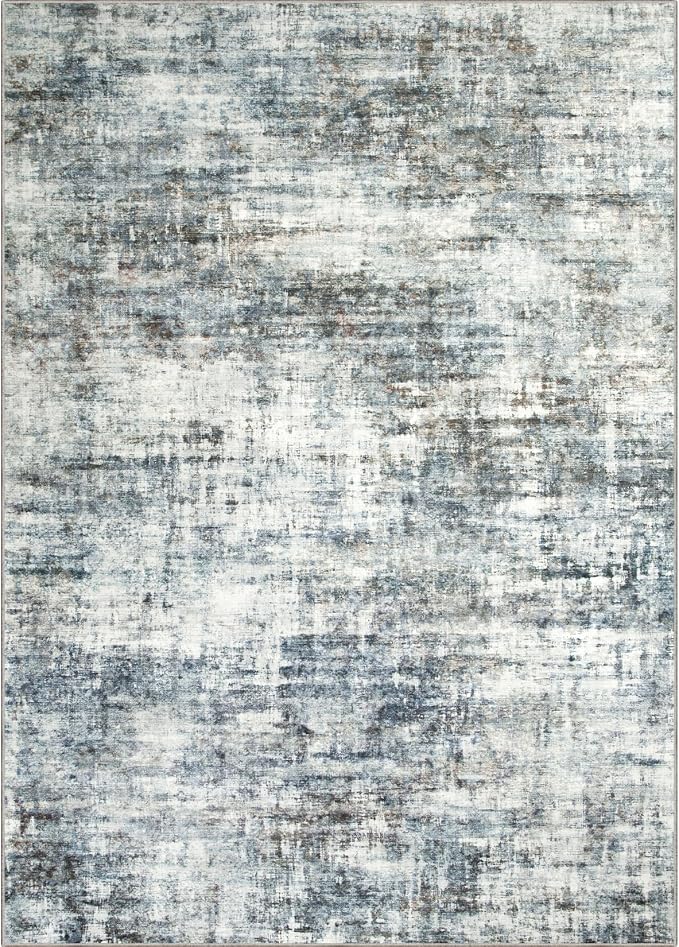 9x12 Area Rugs Washable Rug: Modern Abstract Living Room Rug Soft Anti-Skid Thin Carpet Indoor Floor Non-Shedding Carpets for Bedroom Dining Room Farmhouse Nursery Home Office Blue Multi