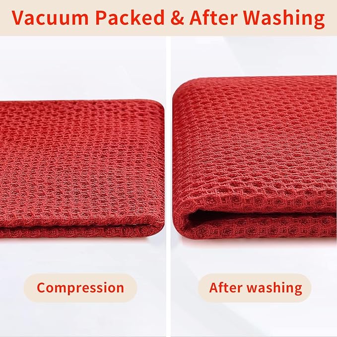 Homaxy 100% Cotton Waffle Weave Kitchen Dish Cloths, Ultra Soft Absorbent Quick Drying Dish Towels, 12 x 12 Inches, 24-Pack, Red