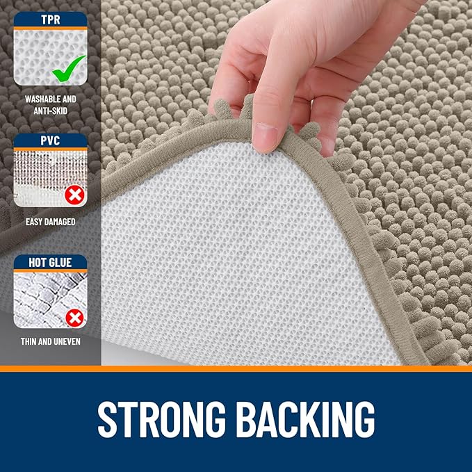 OLANLY Bathroom Runner Rugs 47x17, Soft Absorbent Chenille Bath Rugs, Rubber Backing Quick Dry, Machine Washable Long Bath Mats for Bathroom Floor, Tub and Shower, Home Decor Accessories, Warm Taupe