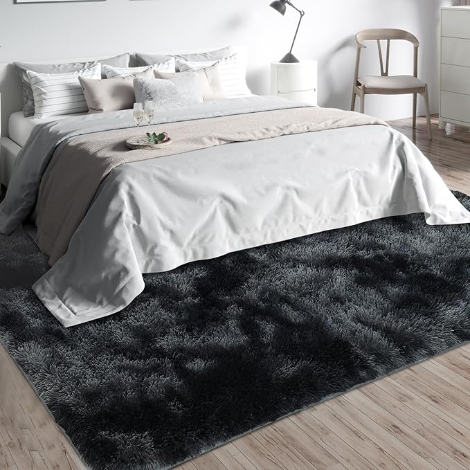 Shag Area Rugs for Bedroom Living Room,4X6 Ultra Soft Fluffy Area Rugs for Dorm,Indoor Carpet Plush Rugs for Home Decor, Black Grey