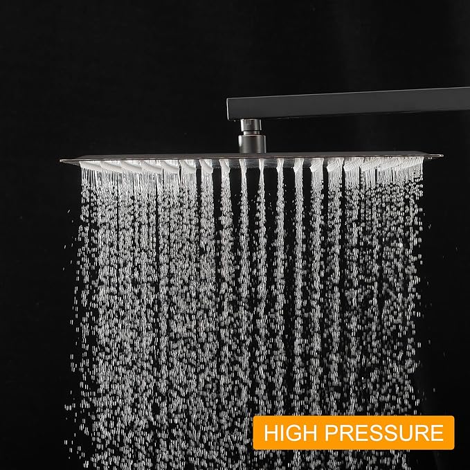 BESy 16 Inch Rain Shower Head, 16" Square Rainfall & High Pressure Stainless Steel Bath Showerhead, 1/16" Ultra Thin, Waterfall Full Body Coverage with Silicone Nozzle, Oil Rubbed Bronze Finish