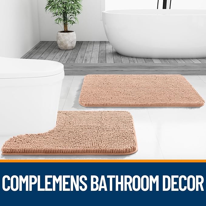 OLANLY Bathroom Runner Rugs 47x20, Extra Soft Absorbent Chenille Bath Rugs, Rubber Backing Quick Dry, Machine Washable Long Bath Mats for Bathroom Floor, Tub and Shower, Home Decor Accessories, Peach