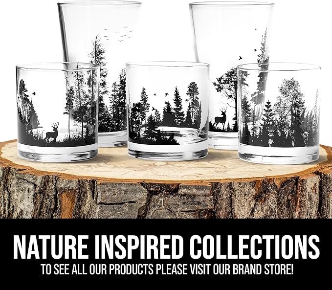 Rustic Bigfoot Whiskey Glasses – Set of 2 by Black Lantern | 11oz Heavy Base Glasses for Outdoor Lovers