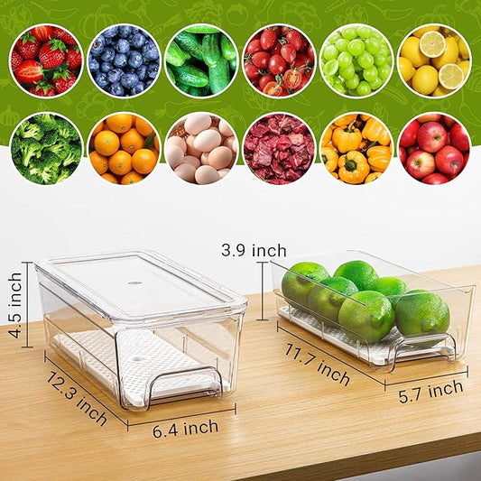 Imncya Fridge Organizer Bins, Clear Stackable Pull Out Fridge Drawer Organizer, Refrigerator Organizers and Storage Container for Fruits, Vegetables, Drinks, Food ( 2 Pack Clear)