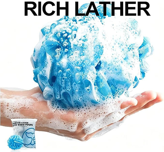 Loofah Bath Sponges - Gentle Exfoliating Shower Loofah for Rich Lather, Durable Mesh Body Scrubber for Men & Women 4 Pack (Sky Blue) | Durable mesh creates rich lather, soft exfoliating loofah for men & women daily shower