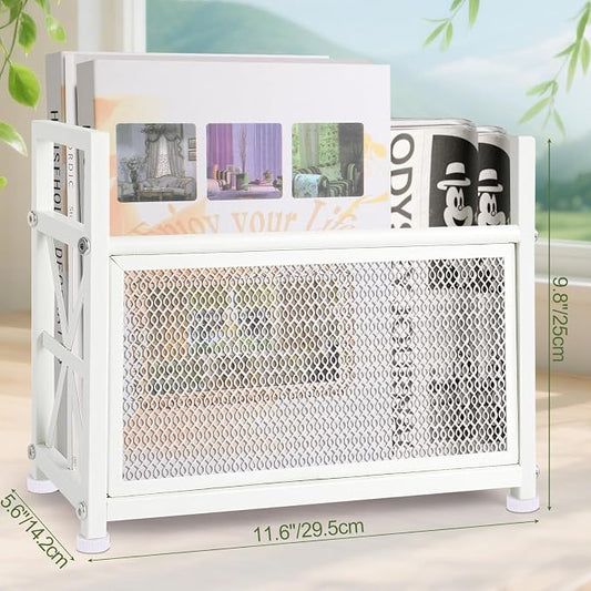 White Magazine Holder, Metal Magazine Rack Floor, Magazine Storage Basket, Mesh Magazine File Holder, Magazine Holders for Shelves,Magazine Stand for Desk, Folder Organizer Bin for Magazines