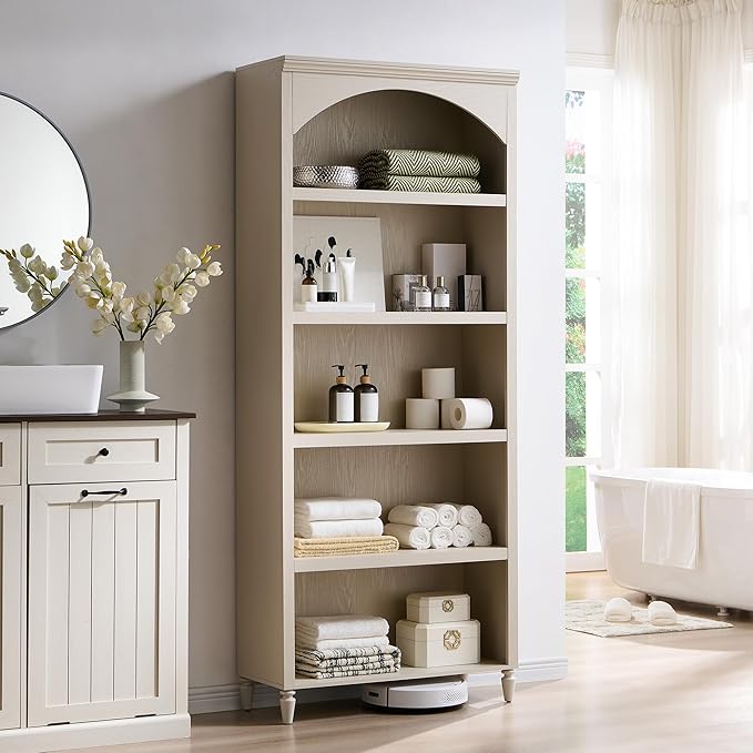 76" Tall Arched Shoe Storage Cabinet, 5 Tiers 20 Pairs Large Wood Shoe Rack w/2 Adjustable Shelves, Farmhouse Freestanding Closet Shelf Organizer for Entryway, Hallway, Living Room (Cream)