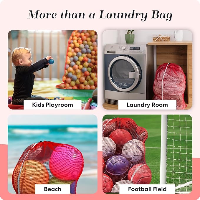 Handy Laundry Mesh XL Laundry Bag, 24" x 36" Heavy Duty, Durable Drawstring Closure, Machine Washable, Large Capacity for Delicates, Travel, College Dorm, Apartment, Red