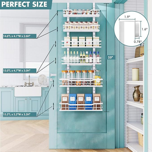 Eastherry Over The Door Pantry Organizer,6-Tier Over The Door Organizer with Adjustable Basket,Metal Hanging Pantry Organizers and Storage for Kitchen, Back of Door Seasoning Rack (White)