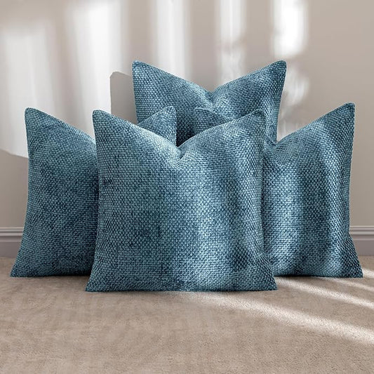 MIULEE Pack of 4 Couch Throw Pillow Covers 18x18 Inch Smoke Blue Soft Decorative Chenille Pillow Covers Farmhouse Accent Cushion Covers for Boho Spring Home Decor Sofa Bedroom Living Room