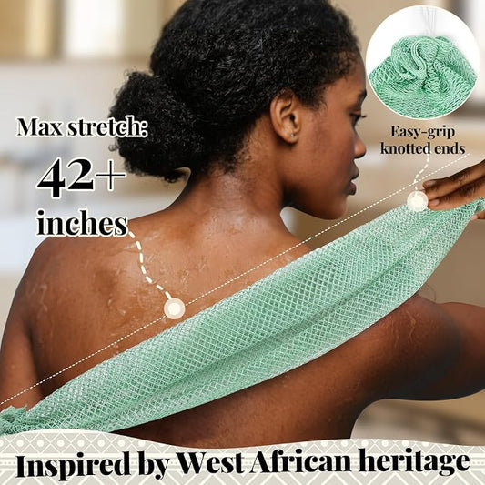 African Net Sponge Authentic-4 Packs African Exfoliating Net Sponge,Bath Sponges for Shower,42 inch Long for Normal to Sensitive Skin, Body Exfoliator Shower(Lightpurple,Purple,Mint Green,Dark Green)