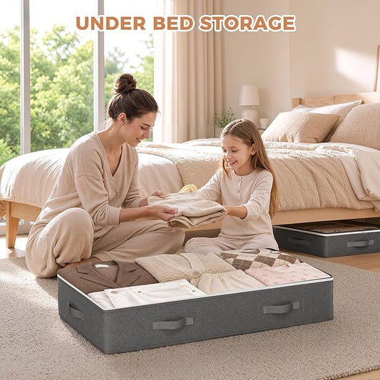 Budding Joy 60L Under Bed Storage Containers, Storage Bins with Clear Lids, Foldable Closet Organizers for Clothes, Blankets, Shoes, Bed Sheets, Comforter, Wrapping Paper, Home Dorm Storage