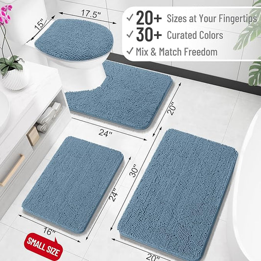 OLANLY Large Bathroom Rugs 47x32, Extra Soft Absorbent Chenille Bath Rugs, Rubber Backing Quick Dry, Machine Washable Bath Mats for Bathroom Floor, Tub and Shower, Home Decor Accessories, Airy Blue