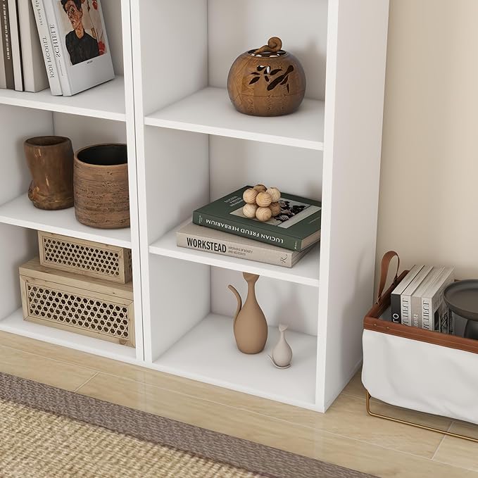 Panana 8 Tier Storage Shelf Bookcase, Slim Organizer Shelves Cabinet Tall Narrow Media Tower Rack Display Bookshelf for Home Office (White)