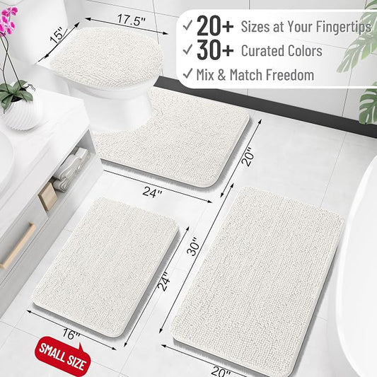 OLANLY Bathroom Rugs 32x20, Extra Soft Absorbent Chenille Bath Rugs, Rubber Backing Quick Dry, Machine Washable Bath Mats for Bathroom Floor, Tub and Shower, Home Decor Accessories, Ivory