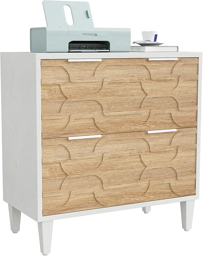 Tribesigns 2-Drawer File Cabinet, Lateral Filing Cabinet for A4/Letter/Legal Size, Office Storage Cabinet, Printer Stand with Storage Drawer for Home Office, White & Walnut