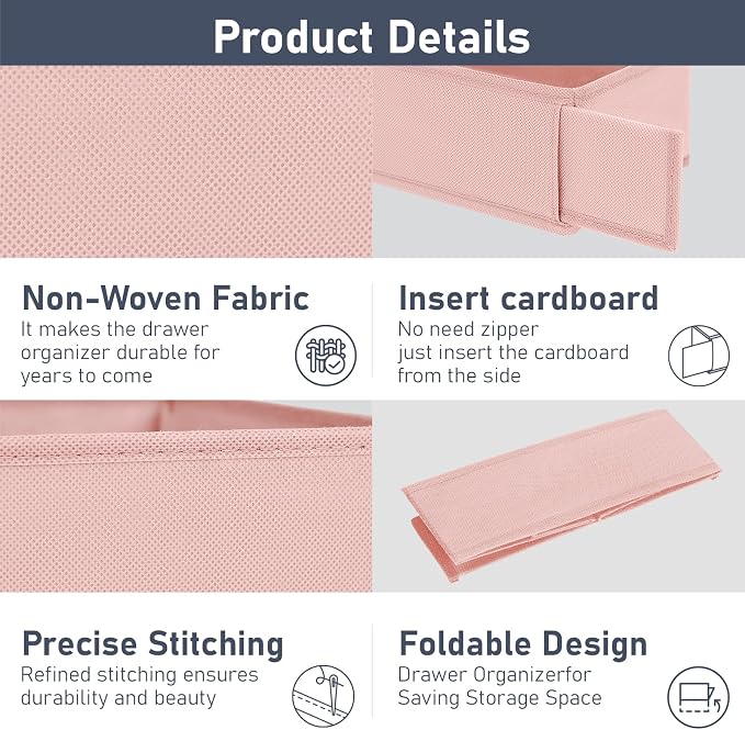 DIMJ Drawer Organizer - Clothes Storage Set of 3, Pink: Sock, Underwear, Bra, Tie, Belt Dividers