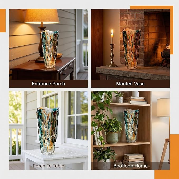 CEMABT 9.5inch 3.4 lb Glass Vases for Flowers Unbreakable Thickened Morden vase for Tables Centerpieces,Colorful,Vintage and Clear Rose Large Flower vases for Bouquet Unique Gifts(Gold Blue)